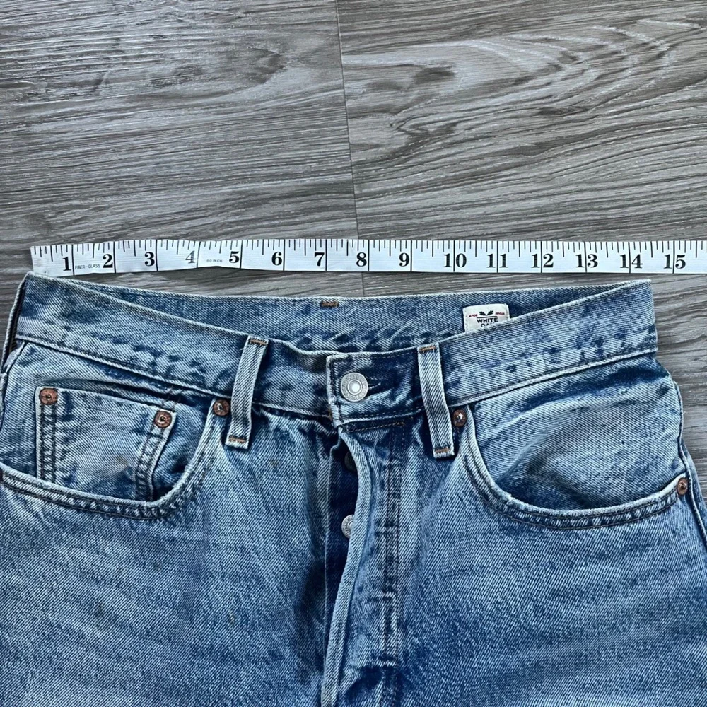 Levis 501 White Oak Cone Denim Selvedge Jeans Light Wash Distressed 26x28 Mens